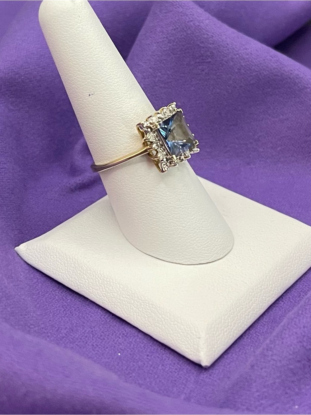 VTG Solid 10k yellow gold Princess-cut Alexandrite ring / real diamonds  sz 8/3g - Picture 6 of 9